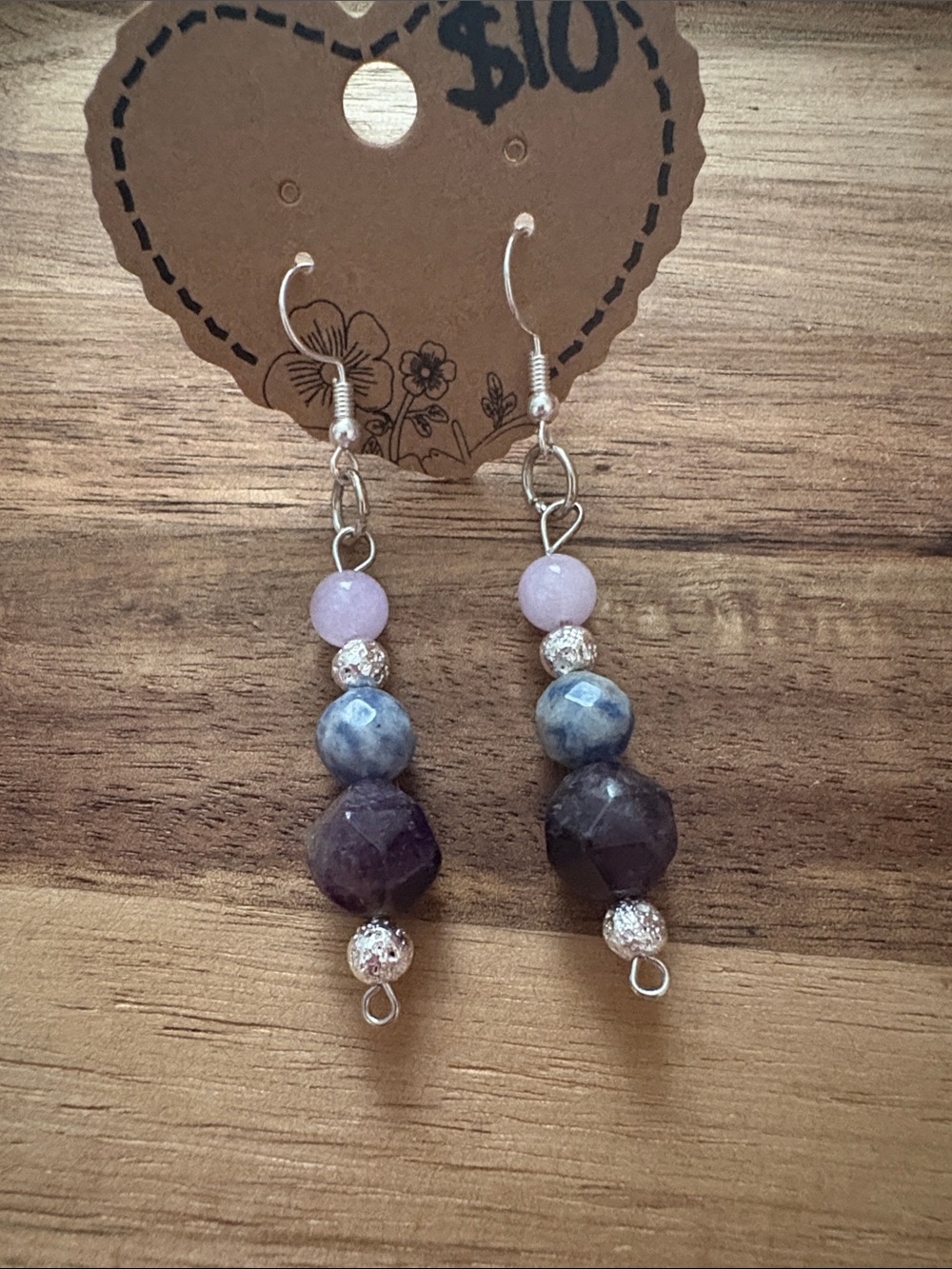 Handmade Amethyst and Blue Sodalite Beaded Drop Earrings